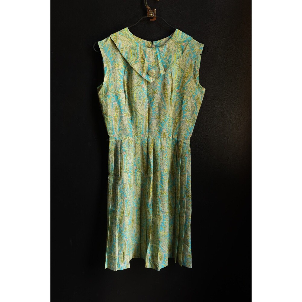 Vintage MCM 60's Carol Brent Swirl Paisley Pleated Day Dress Retro Pin Up Pastel
